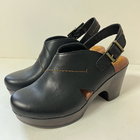 BOC Born Cecila Black Leather Platform Mules Clog Size 7M - Picture 2 of 8